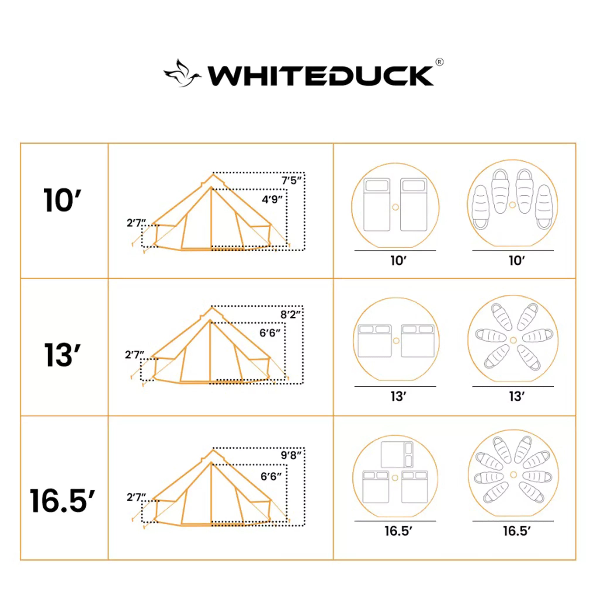 size chart of regatta bell tents
