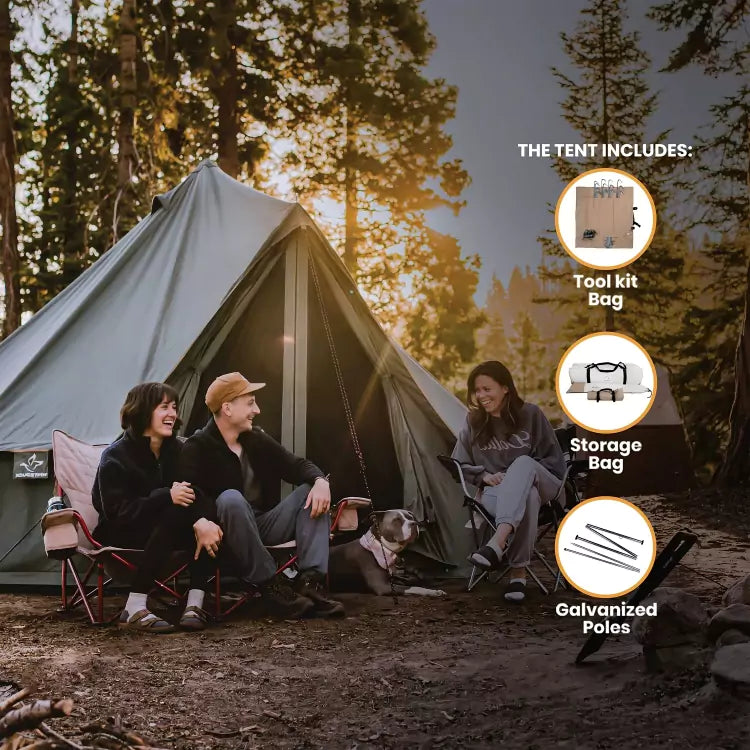 bell tent includes tool kit bag storage bag and galvanized poles