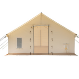 alpha pro wall tent with its rear door open