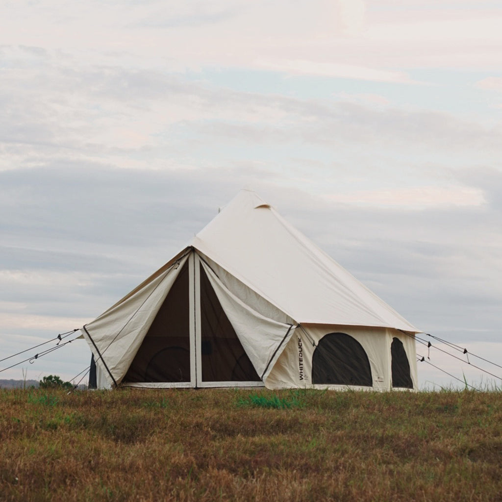 avalon bell tent fully set up outdoors